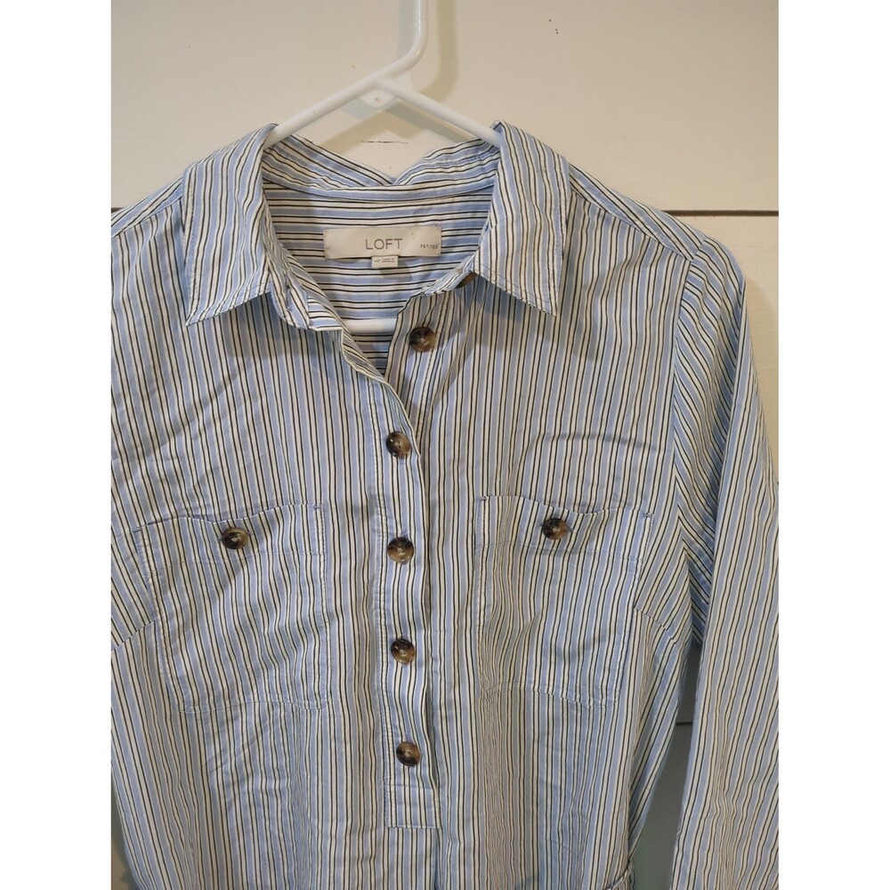 Loft MP blue striped shirt dress fall winter coastal dress casual
